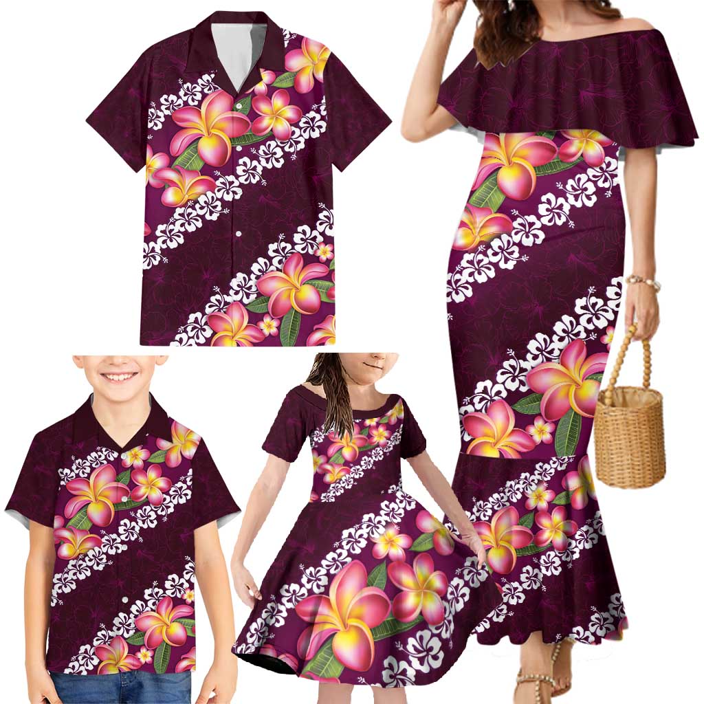 Pink Polynesia Family Matching Mermaid Dress and Hawaiian Shirt Plumeria With Hibiscus Pattern Tropical Vibes LT14 - Polynesian Pride