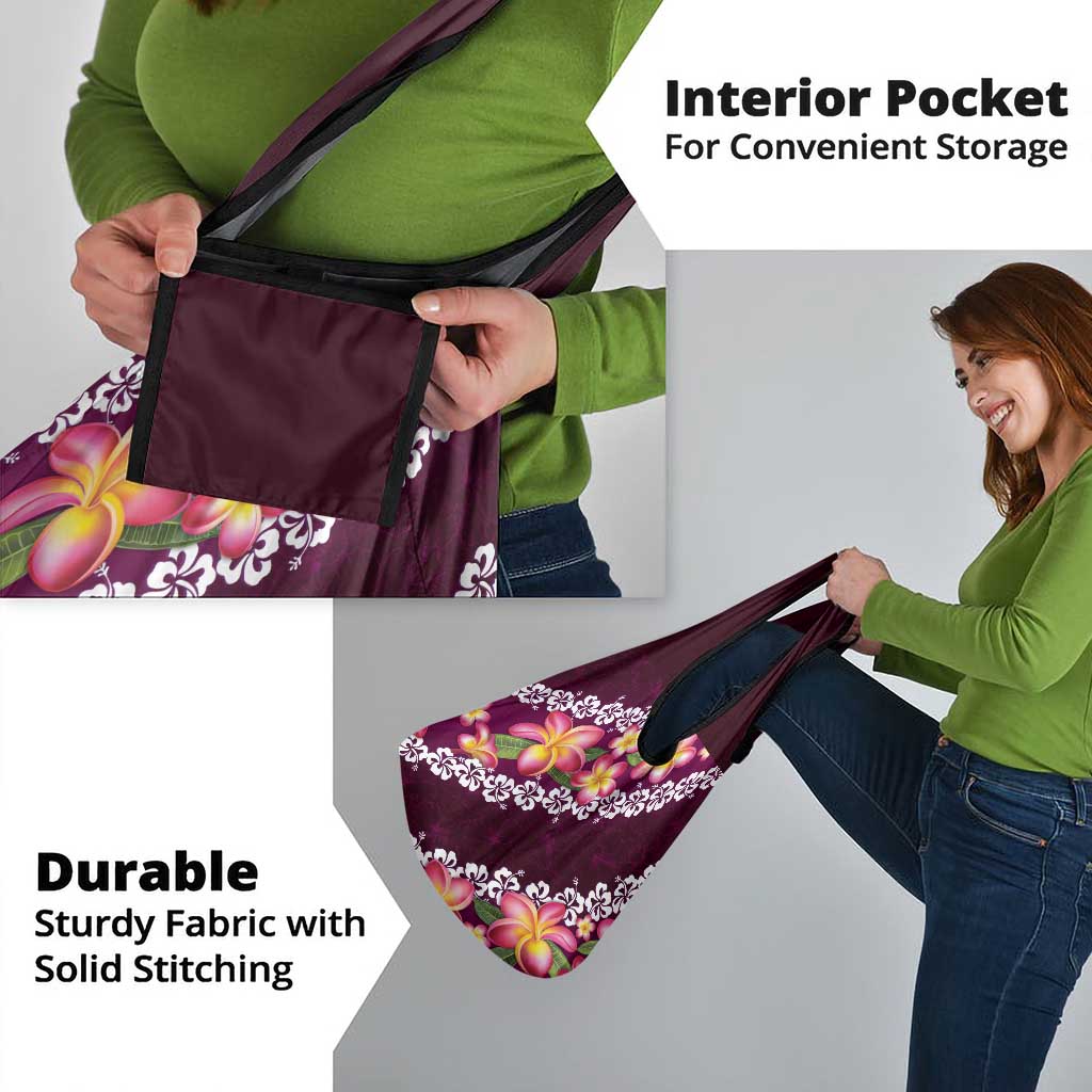 Pink Polynesia Grocery Bag Plumeria With Hibiscus Pattern Tropical Vibes