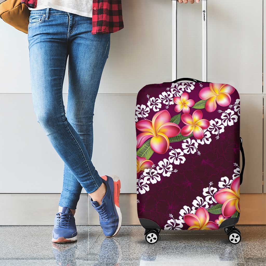 Pink Polynesia Luggage Cover Plumeria With Hibiscus Pattern Tropical Vibes