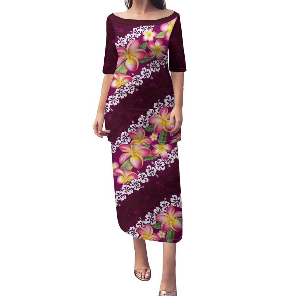 Pink Polynesia Puletasi Plumeria With Hibiscus Pattern Tropical Vibes