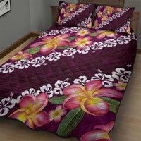 Pink Polynesia Quilt Bed Set Plumeria With Hibiscus Pattern Tropical Vibes