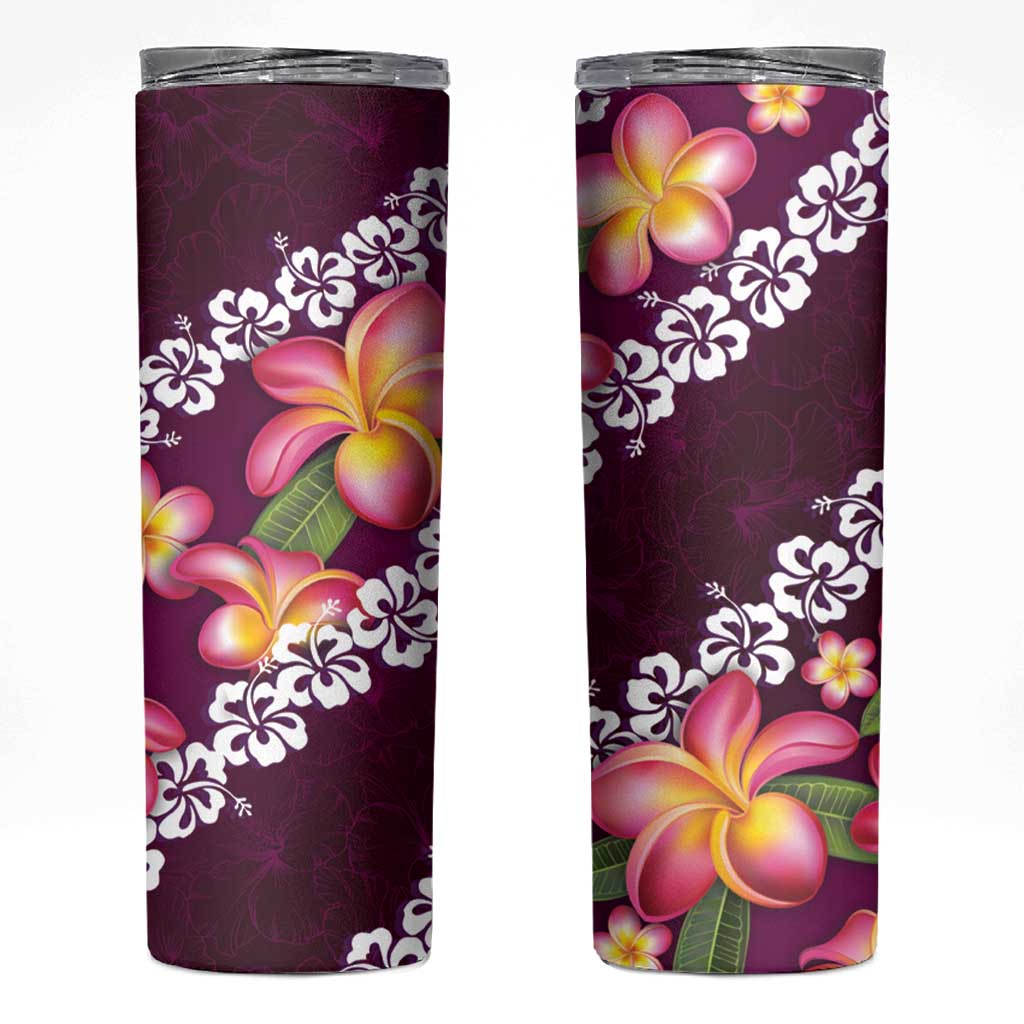 Pink Polynesia Skinny Tumbler Plumeria With Hibiscus Pattern Tropical Vibes LT14 Pink - Polynesian Pride