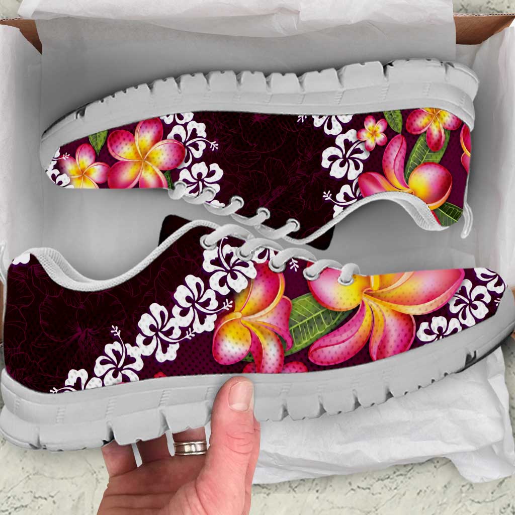 Pink Polynesia Sneakers Plumeria With Hibiscus Pattern Tropical Vibes