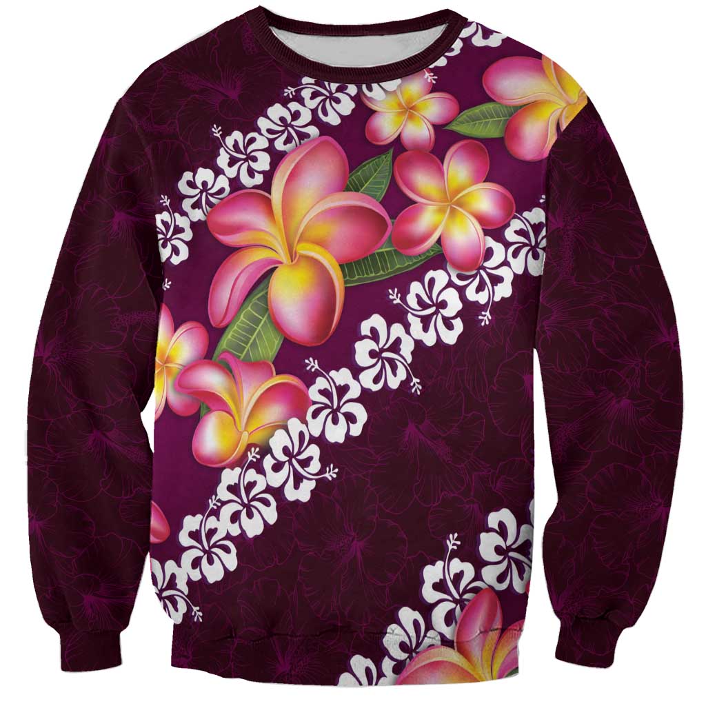 Pink Polynesia Sweatshirt Plumeria With Hibiscus Pattern Tropical Vibes