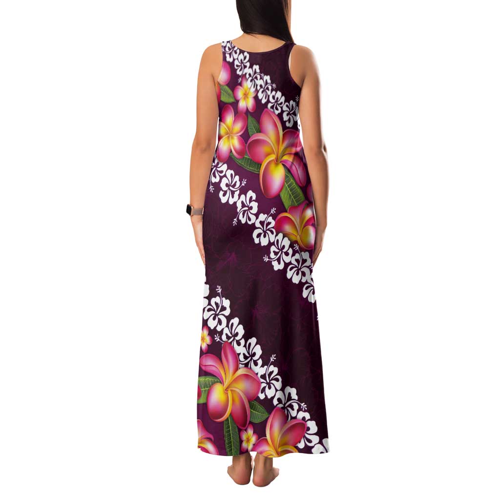 Pink Polynesia Tank Maxi Dress Plumeria With Hibiscus Pattern Tropical Vibes