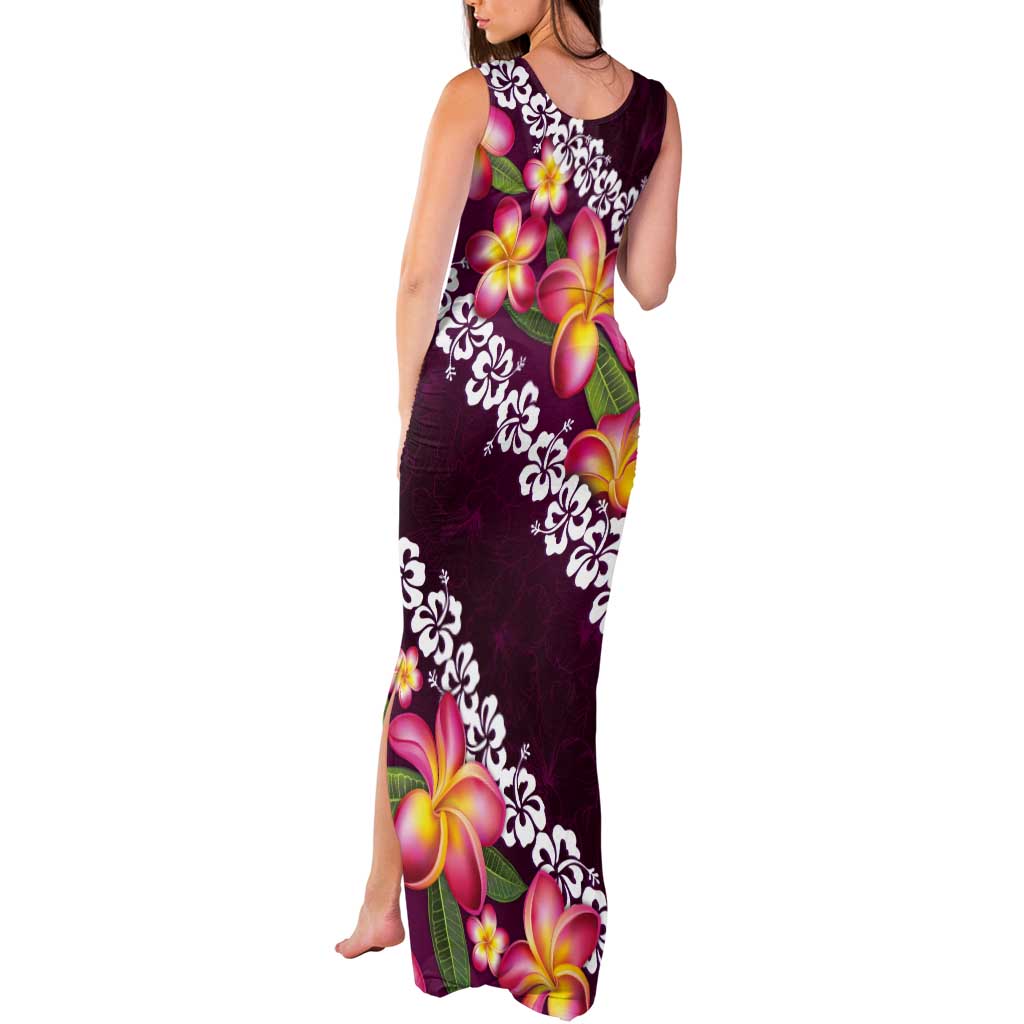 Pink Polynesia Tank Maxi Dress Plumeria With Hibiscus Pattern Tropical Vibes