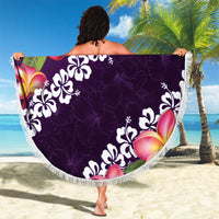 Purple Polynesia Beach Blanket Plumeria With Hibiscus Pattern Tropical Vibes