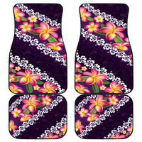 Purple Polynesia Car Mats Plumeria With Hibiscus Pattern Tropical Vibes