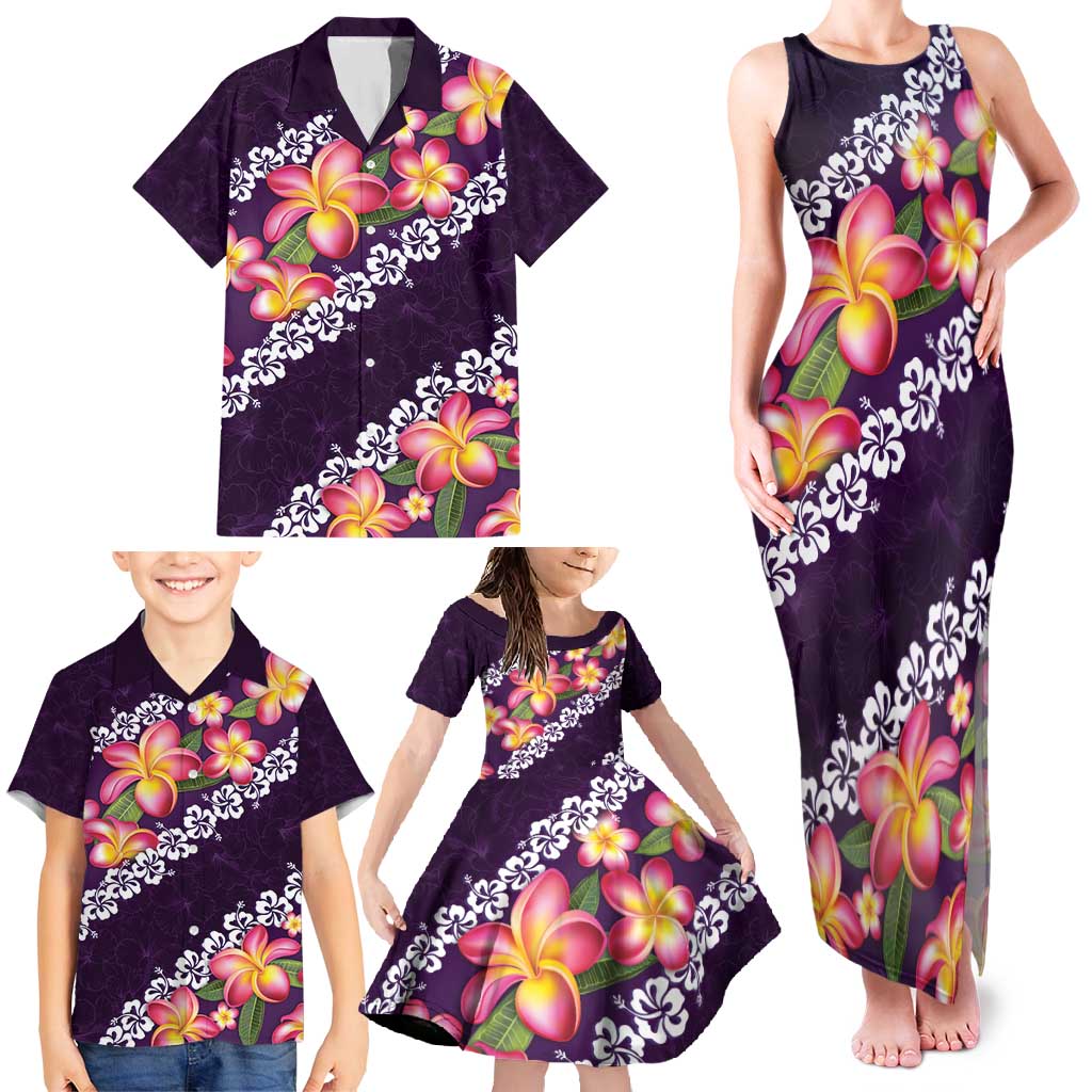 Purple Polynesia Family Matching Tank Maxi Dress and Hawaiian Shirt Plumeria With Hibiscus Pattern Tropical Vibes LT14 - Polynesian Pride