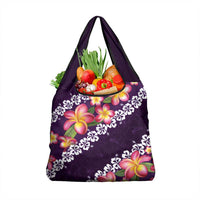 Purple Polynesia Grocery Bag Plumeria With Hibiscus Pattern Tropical Vibes