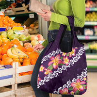 Purple Polynesia Grocery Bag Plumeria With Hibiscus Pattern Tropical Vibes