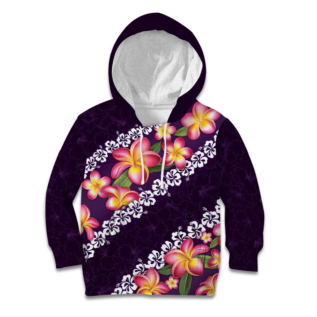 Purple Polynesia Kid Hoodie Plumeria With Hibiscus Pattern Tropical Vibes