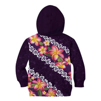 Purple Polynesia Kid Hoodie Plumeria With Hibiscus Pattern Tropical Vibes