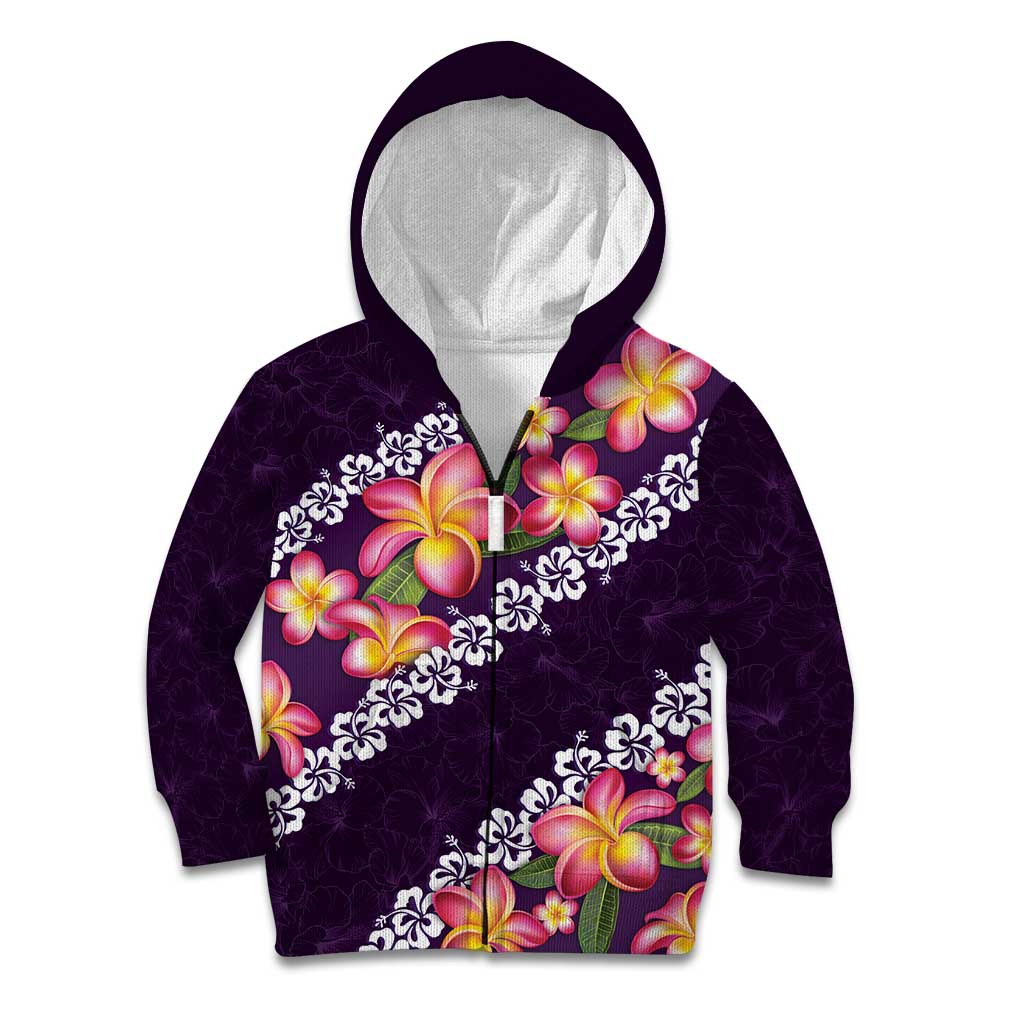 Purple Polynesia Kid Hoodie Plumeria With Hibiscus Pattern Tropical Vibes