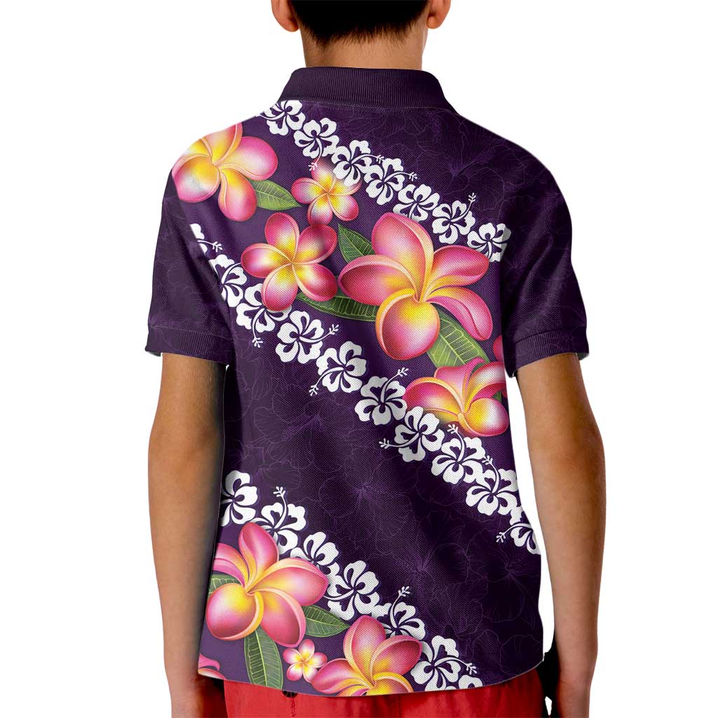 Purple Polynesia Kid Polo Shirt Plumeria With Hibiscus Pattern Tropical Vibes