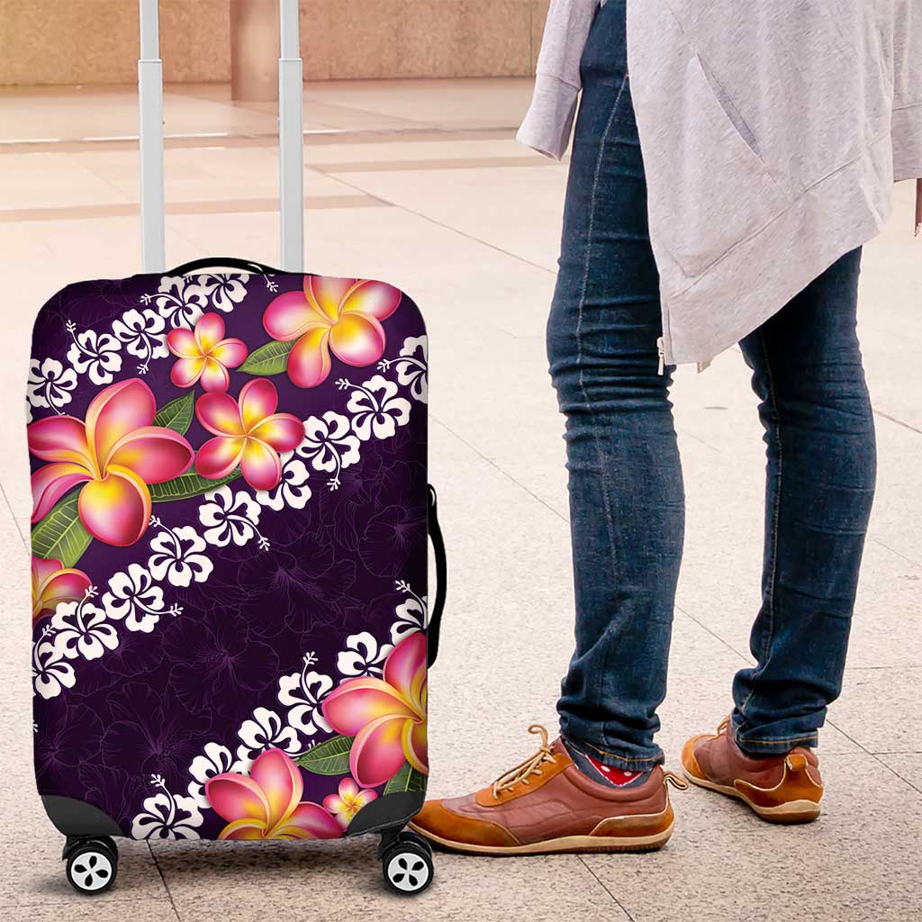 Purple Polynesia Luggage Cover Plumeria With Hibiscus Pattern Tropical Vibes LT14 Purple - Polynesian Pride