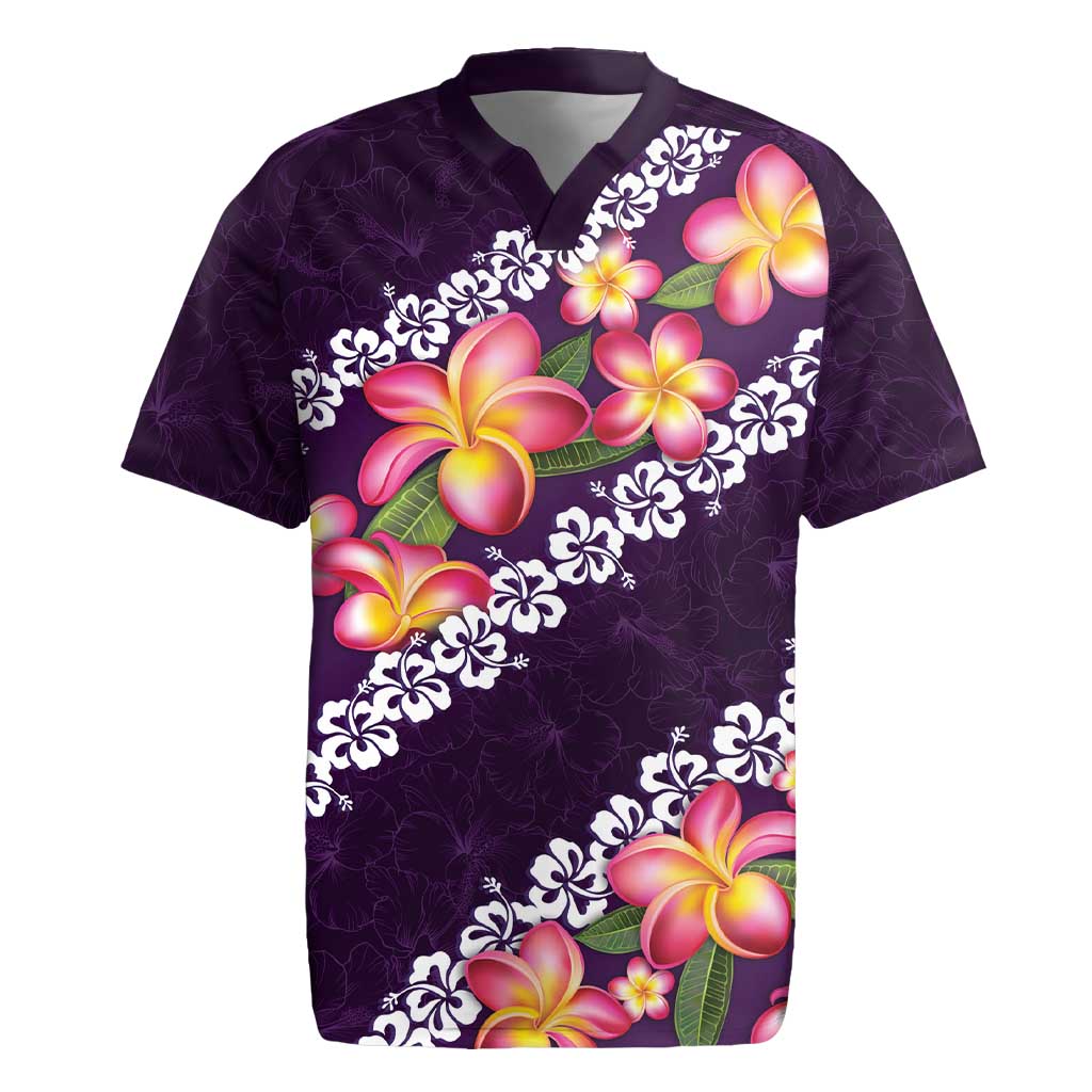 Purple Polynesia Rugby Jersey Plumeria With Hibiscus Pattern Tropical Vibes LT14 Purple - Polynesian Pride