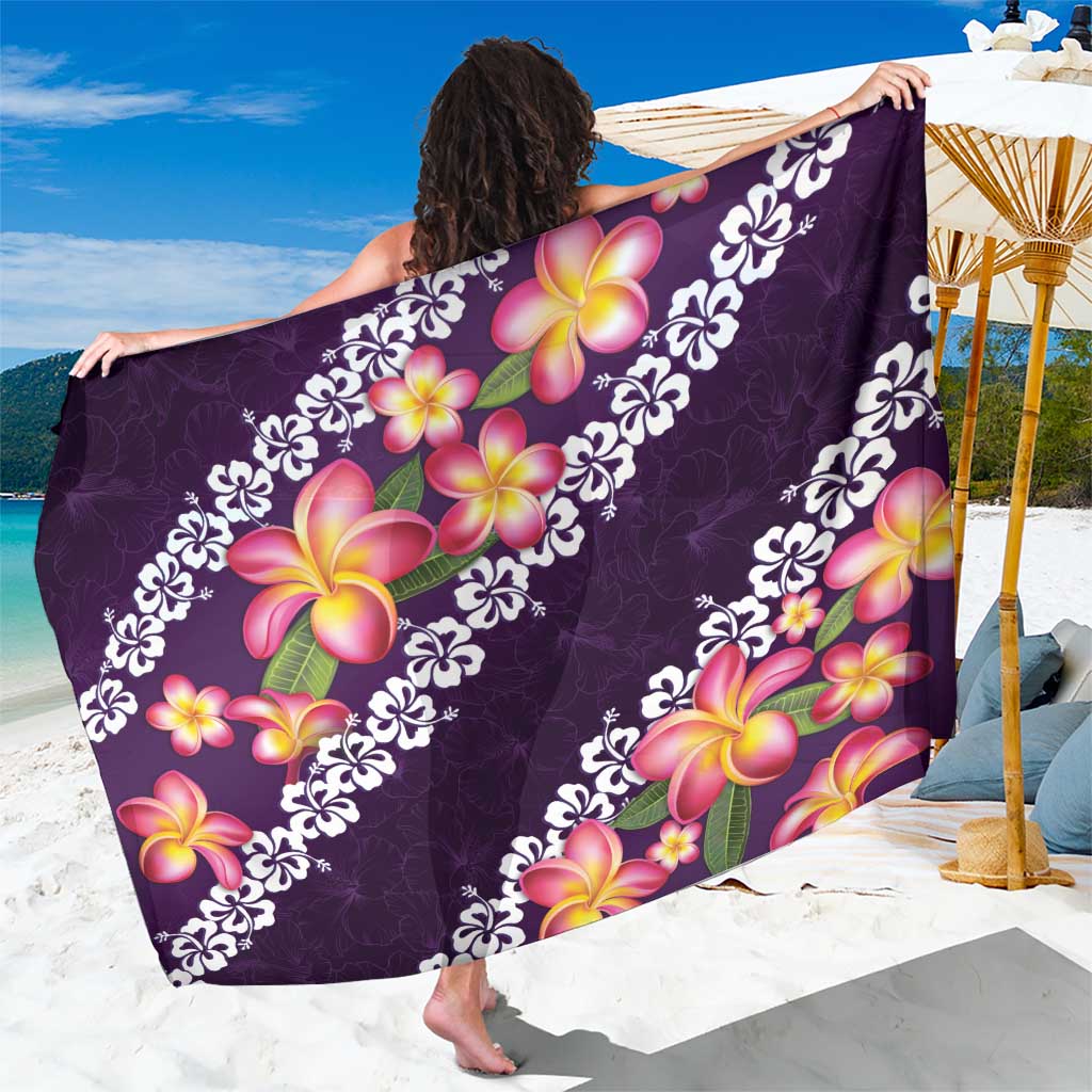 Purple Polynesia Sarong Plumeria With Hibiscus Pattern Tropical Vibes LT14 One Size 44 x 66 inches Purple - Polynesian Pride