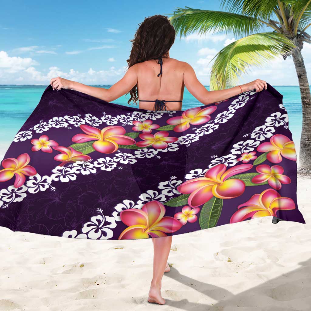Purple Polynesia Sarong Plumeria With Hibiscus Pattern Tropical Vibes