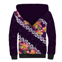 Purple Polynesia Sherpa Hoodie Plumeria With Hibiscus Pattern Tropical Vibes