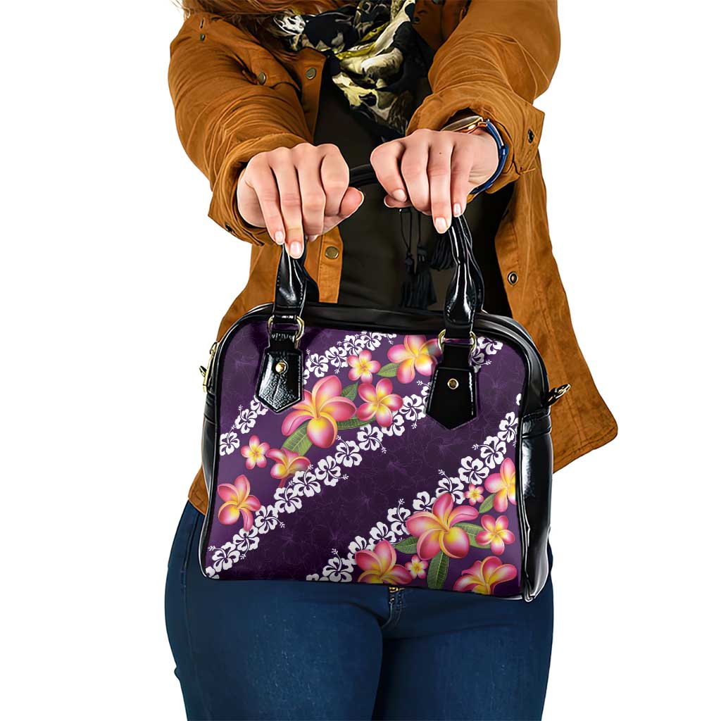 Purple Polynesia Shoulder Handbag Plumeria With Hibiscus Pattern Tropical Vibes LT14 One Size Purple - Polynesian Pride
