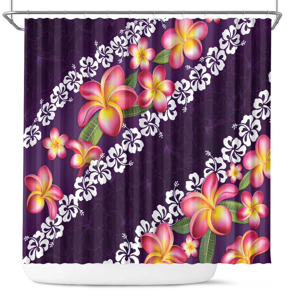 Purple Polynesia Shower Curtain Plumeria With Hibiscus Pattern Tropical Vibes LT14 Purple - Polynesian Pride