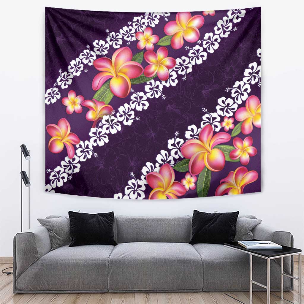 Purple Polynesia Tapestry Plumeria With Hibiscus Pattern Tropical Vibes LT14 Purple - Polynesian Pride