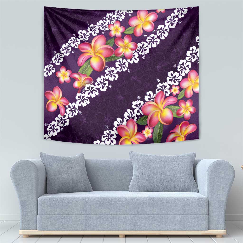 Purple Polynesia Tapestry Plumeria With Hibiscus Pattern Tropical Vibes
