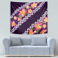 Purple Polynesia Tapestry Plumeria With Hibiscus Pattern Tropical Vibes