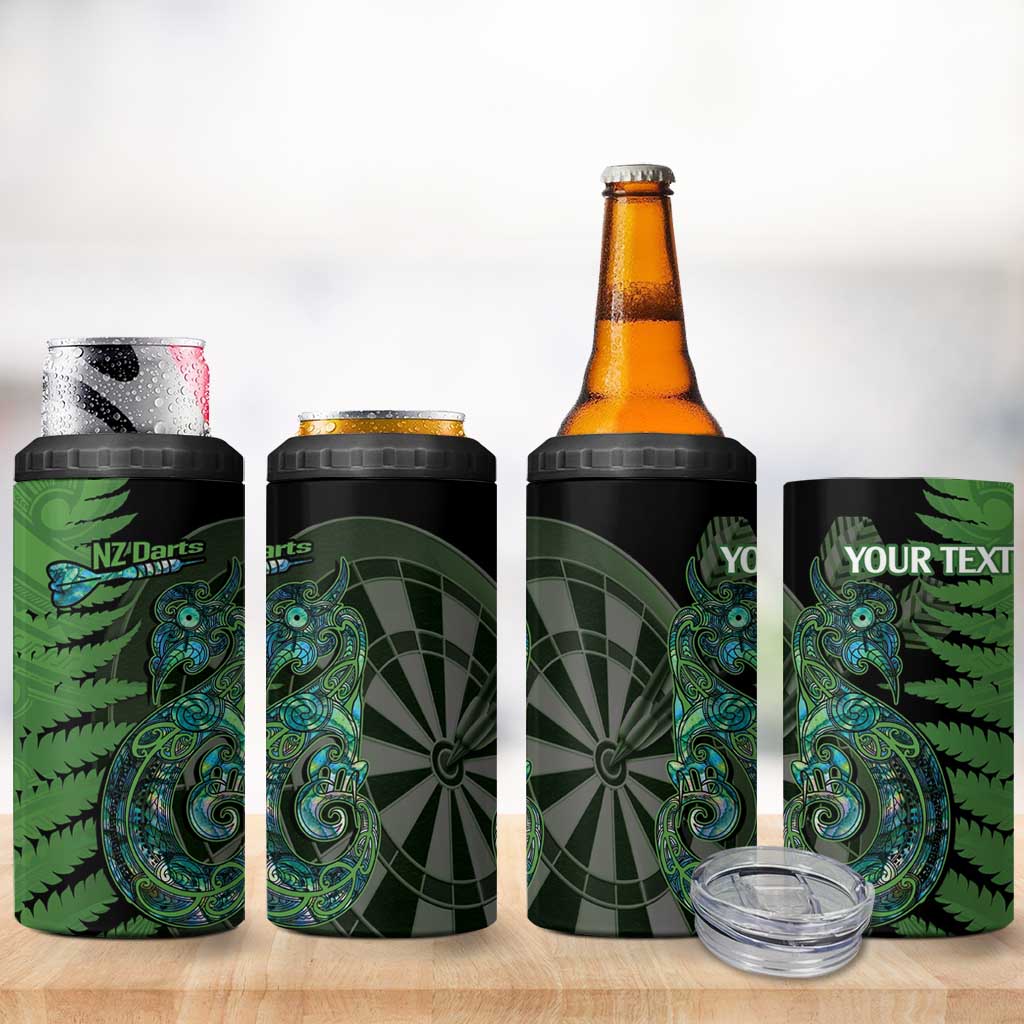 Personalised New Zealand Darts 4 in 1 Can Cooler Tumbler Aotearoa Maori Fern Mix Manaia Tattoo