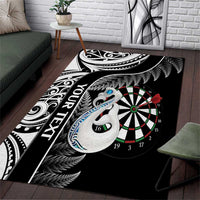 Personalised New Zealand Darts Area Rug Aotearoa Fern Mix Paua Shell Manaia - Black