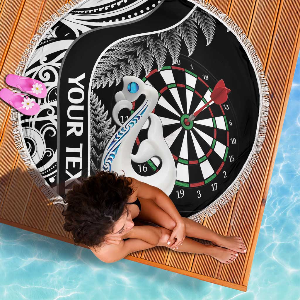 Personalised New Zealand Darts Beach Blanket Aotearoa Fern Mix Paua Shell Manaia - Black