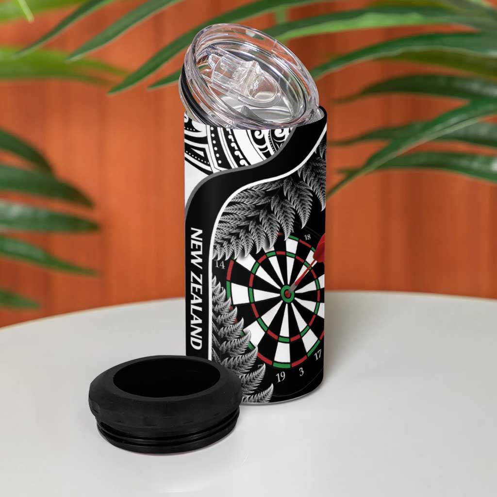 Personalised New Zealand Darts 4 in 1 Can Cooler Tumbler Aotearoa Fern Mix Paua Shell Manaia - Black