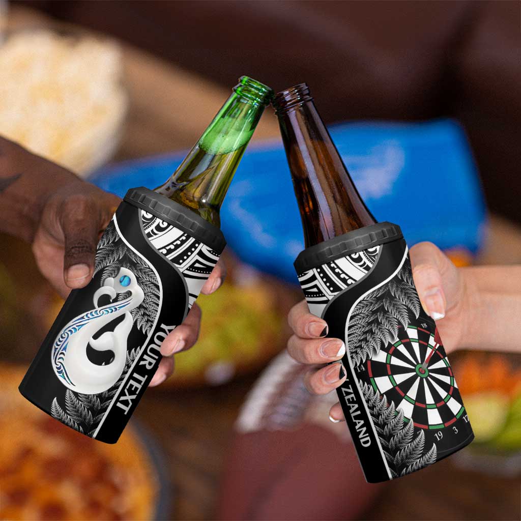 Personalised New Zealand Darts 4 in 1 Can Cooler Tumbler Aotearoa Fern Mix Paua Shell Manaia - Black
