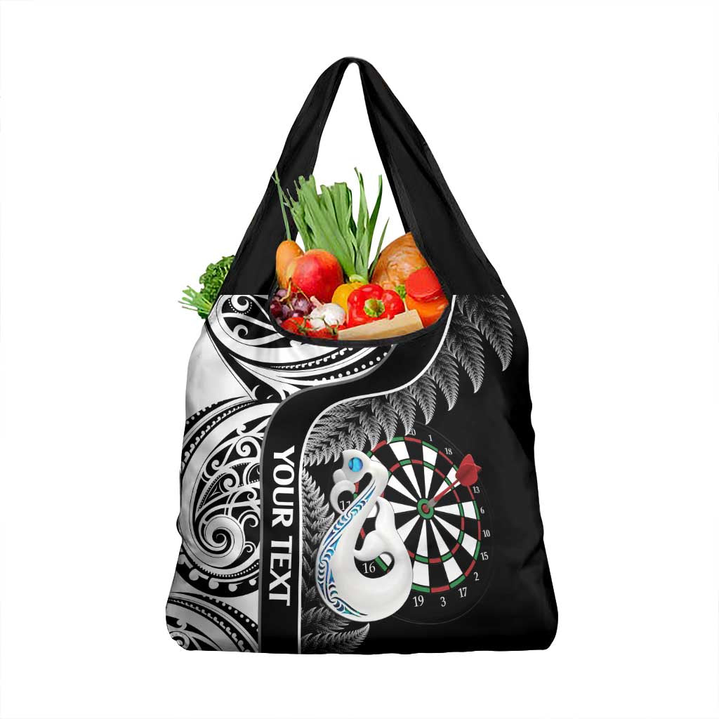 Personalised New Zealand Darts Grocery Bag Aotearoa Fern Mix Paua Shell Manaia - Black