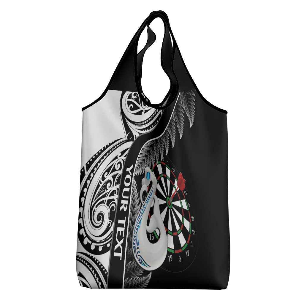 Personalised New Zealand Darts Grocery Bag Aotearoa Fern Mix Paua Shell Manaia - Black