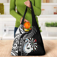 Personalised New Zealand Darts Grocery Bag Aotearoa Fern Mix Paua Shell Manaia - Black