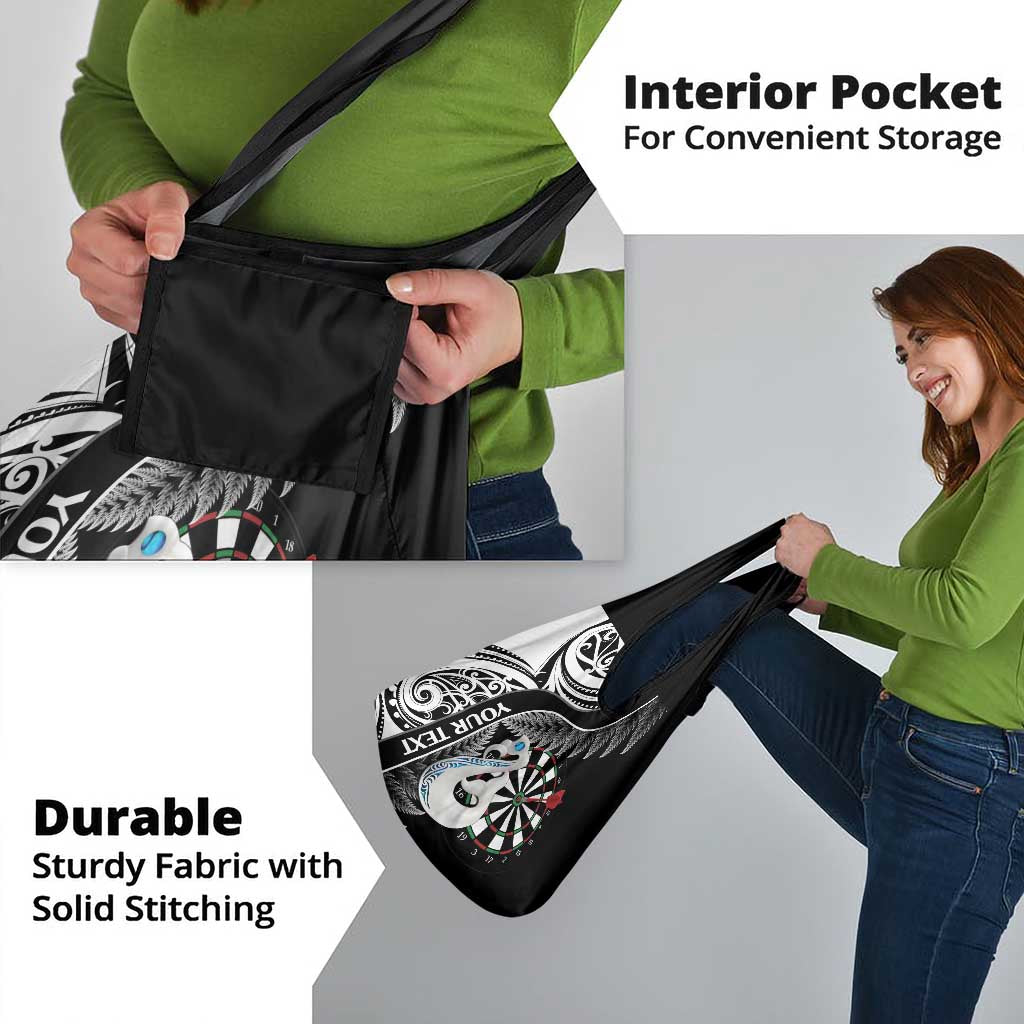 Personalised New Zealand Darts Grocery Bag Aotearoa Fern Mix Paua Shell Manaia - Black