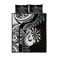 Personalised New Zealand Darts Quilt Bed Set Aotearoa Fern Mix Paua Shell Manaia - Black