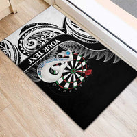 Personalised New Zealand Darts Rubber Doormat Aotearoa Fern Mix Paua Shell Manaia - Black