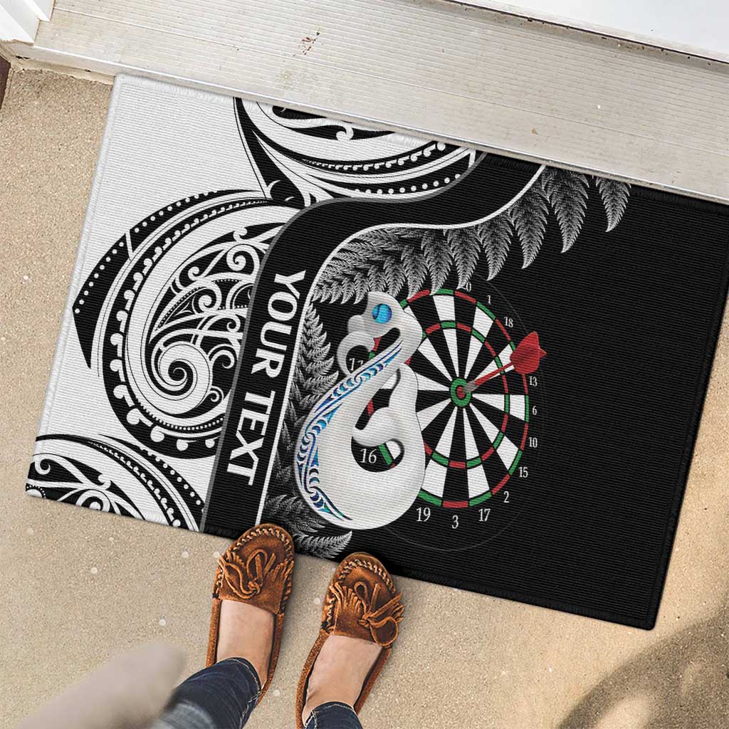 Personalised New Zealand Darts Rubber Doormat Aotearoa Fern Mix Paua Shell Manaia - Black