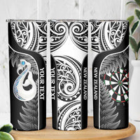 Personalised New Zealand Darts Skinny Tumbler Aotearoa Fern Mix Paua Shell Manaia - Black