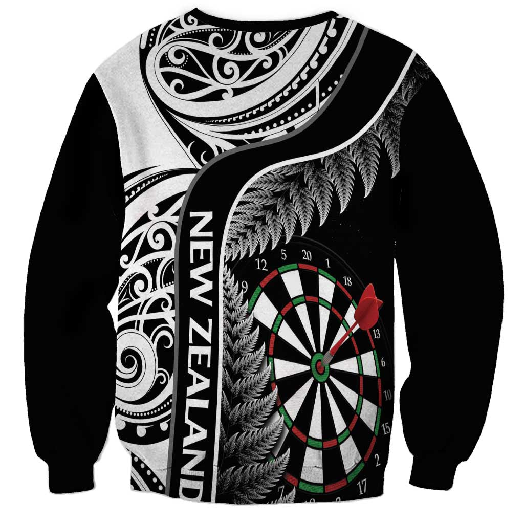 Personalised New Zealand Darts Sweatshirt Aotearoa Fern Mix Paua Shell Manaia - Black