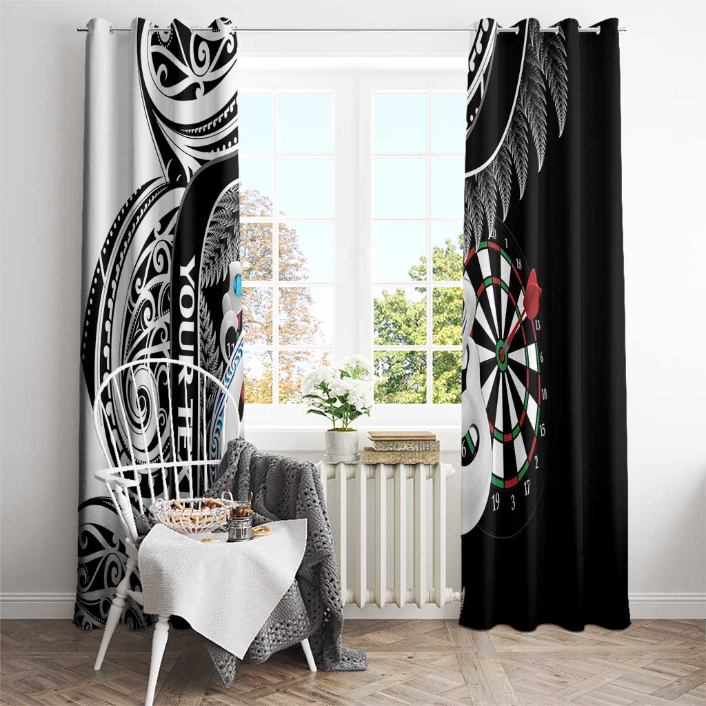 Personalised New Zealand Darts Window Curtain Aotearoa Fern Mix Paua Shell Manaia - Black