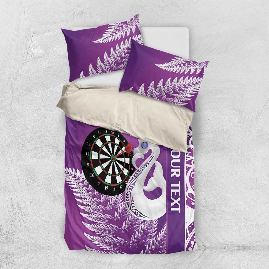 Personalised New Zealand Darts Bedding Set Aotearoa Fern Mix Paua Shell Manaia - Purple