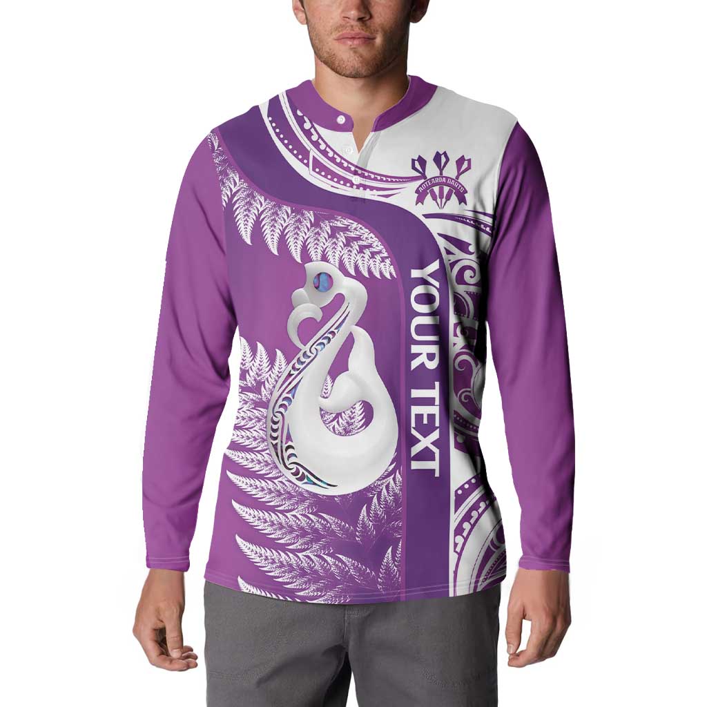 Personalised New Zealand Darts Button Sweatshirt Aotearoa Fern Mix Paua Shell Manaia - Purple