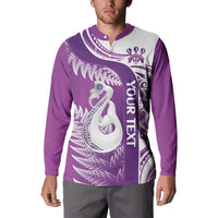 Personalised New Zealand Darts Button Sweatshirt Aotearoa Fern Mix Paua Shell Manaia - Purple