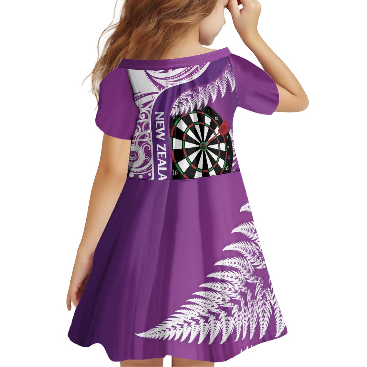 Personalised New Zealand Darts Family Matching Off Shoulder Short Dress and Hawaiian Shirt Aotearoa Fern Mix Paua Shell Manaia - Purple