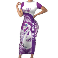 Personalised New Zealand Darts Family Matching Short Sleeve Bodycon Dress and Hawaiian Shirt Aotearoa Fern Mix Paua Shell Manaia - Purple