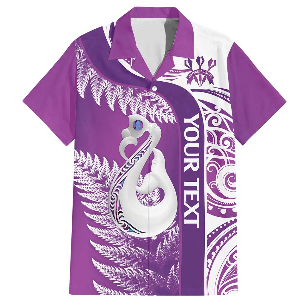 Personalised New Zealand Darts Family Matching Tank Maxi Dress and Hawaiian Shirt Aotearoa Fern Mix Paua Shell Manaia - Purple